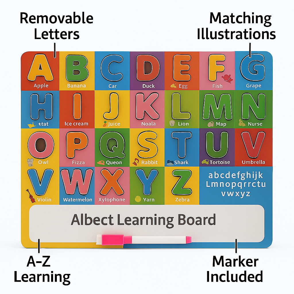 Interactive ABC Learning Board with Removable Letters and Dry-Erase Marker